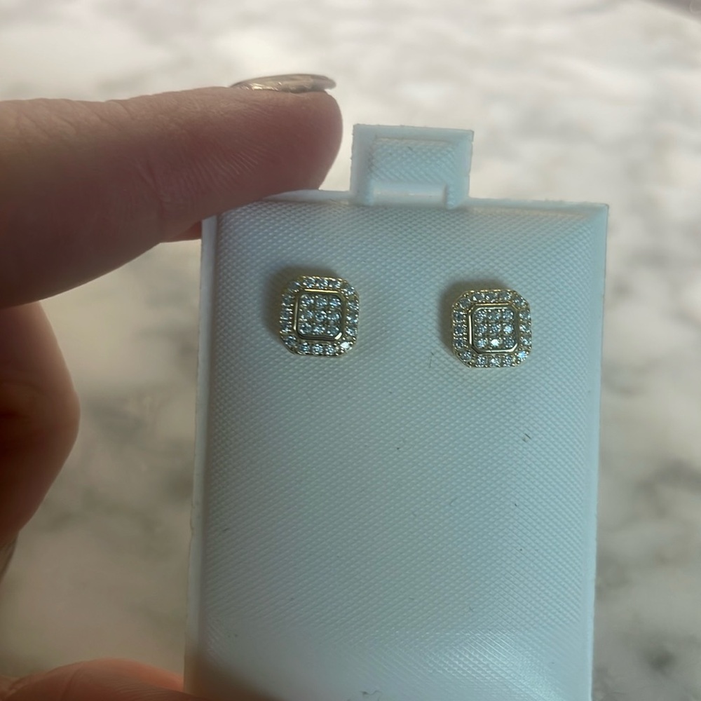 Square Moissanite Gold Over 925 Sterling Screw Back Studs